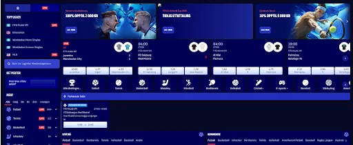Bankonbet – live betting-grensesnitt (norsk) Skjermbilde av Bankonbet-flisene for toppligaer, direktekamper og oddsoversikt på norsk