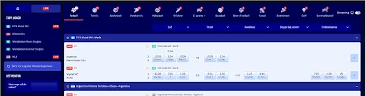 Bankonbet – Live odds og kampoversikt (norsk) Bankonbet live-odds-side med liste over pågående kamper og innsatser